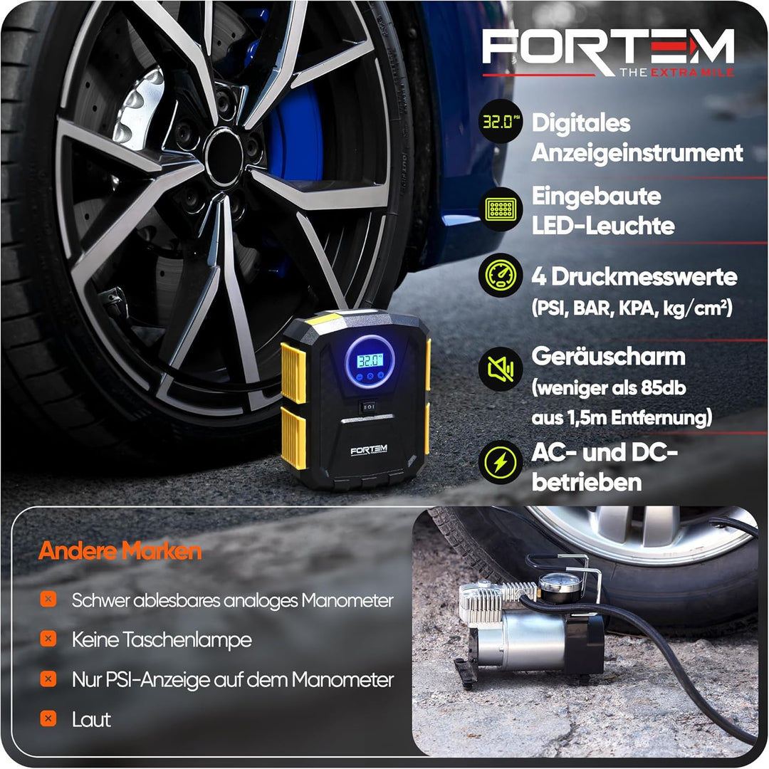 Fortem Tragbarer Kompressor Autoreifen, Kompressor Fahrrad, 12V Autoreifen Pumpe und Fahrradpumpe El