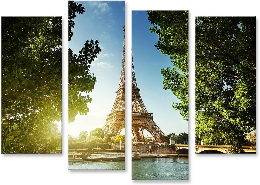 islandburner Bild auf Leinwand Eiffelturm Paris Bilder Wandbilder Poster Leinwand 130x80cm - 4 Teile