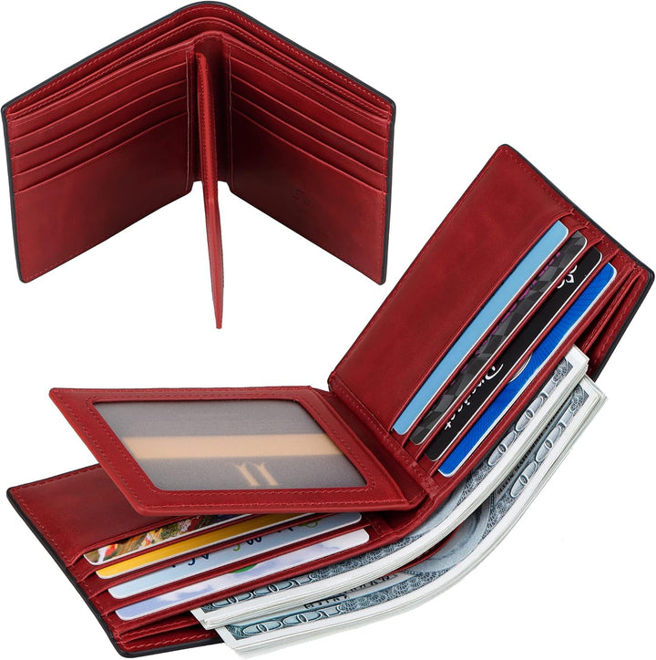 VISOUL Leder Geldbörse Herren mit ID-Fenster & RFID Schutz I Echtleder Geldbeutel für Männer I Porte