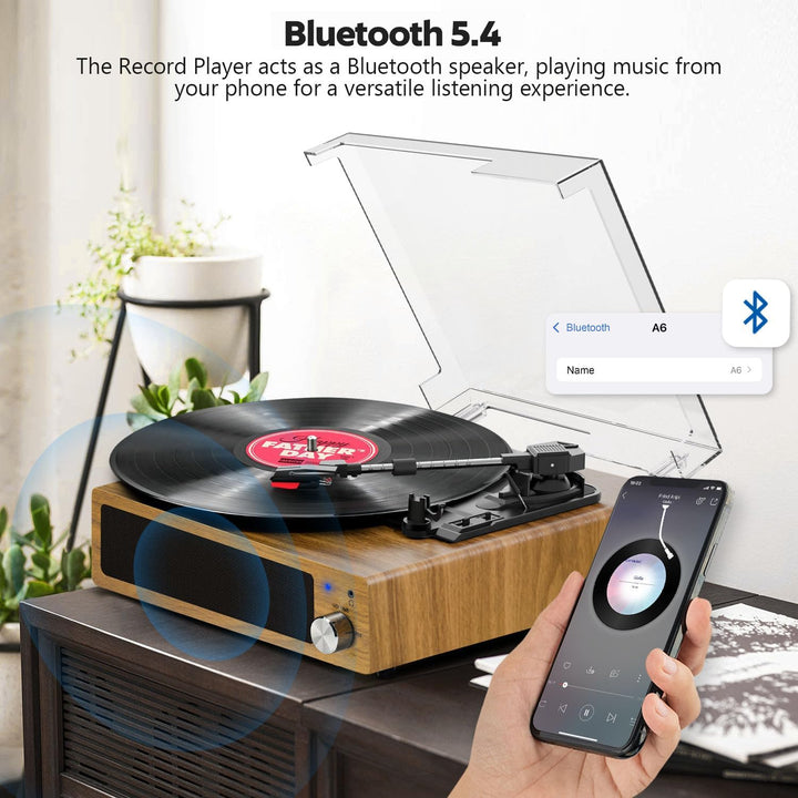 Plattenspieler, FYDEE Vinyl Plattenspieler Bluetooth Schallplattenspieler Vintage Turntable mit Eing
