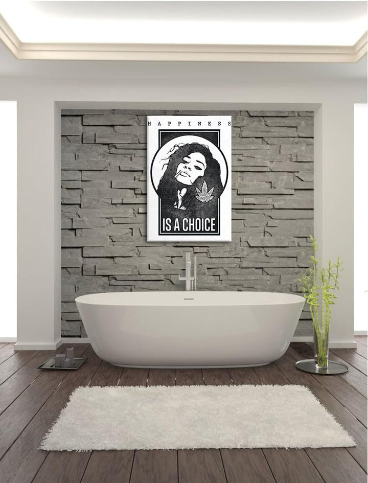 Happiness is a choice white Bild auf Leinwand, XXL riesige Bilder fertig gerahmt mit Keilrahmen, Kun