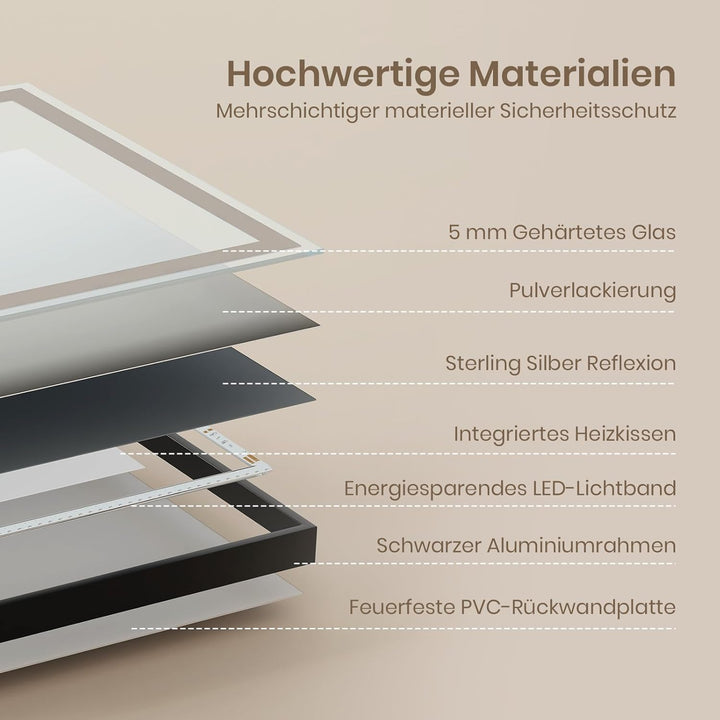EMKE Badspiegel mit Beleuchtung 70x50cm Badspiegel Schwarzer Rand LED Badezimmerspiegel mit Touch, A