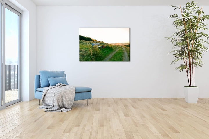 deyoli ruhige Bank am Feldweg Format: 100x70 als Leinwandbild, Motiv fertig gerahmt auf Echtholzrahm