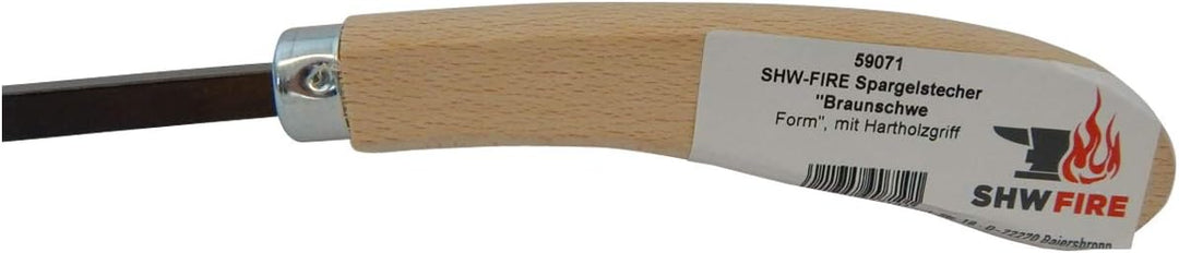 SHW-FIRE Spargelstecher - Braunschweiger Form - Gebogen, Holzgriff, 46 cm kurz