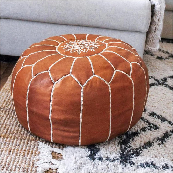 ALMADIH Leder Sitzkissen Pouf Camel braun ohne Füllung - Sitzsack Ottoman marokkanische Bodenkissen