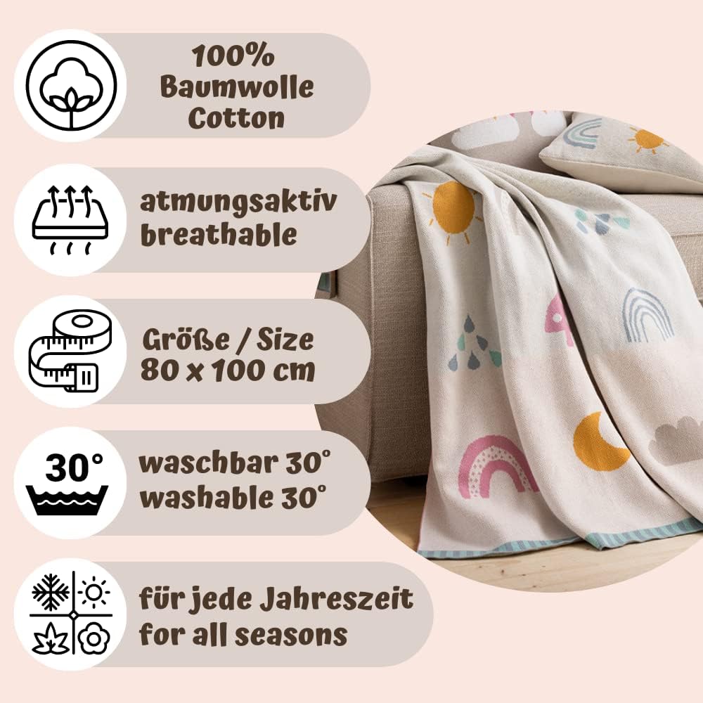 howa Babydecke Strick „be Happy“ aus 100% Baumwolle beige Kuscheldecke Strickdecke für Baby Geschenk