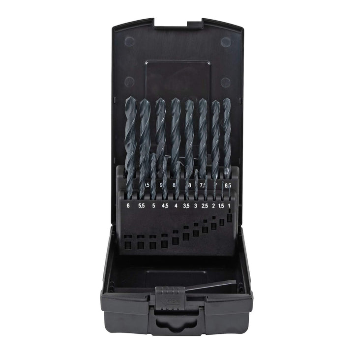 STIER Spiralbohrer Set HSS-R, 19-teilig, Basic Metallbohrer Satz, Stahlbohrer Satz, rollgewalzt, zyl