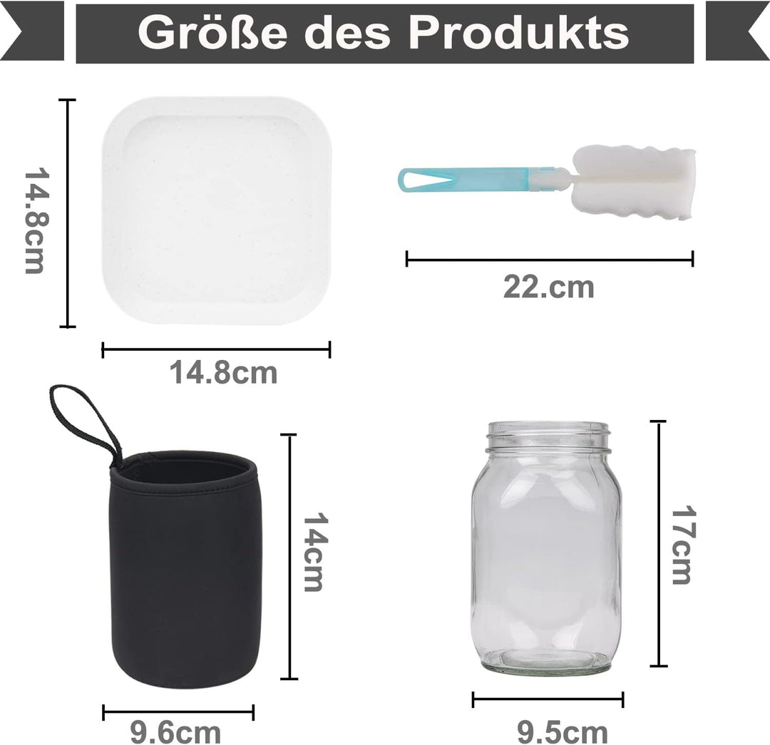 Deefongo 1000 ml Sprossen-Set, 4er Sprouting jar Glas,Keimglas-Set, WeithalsglÀser mit abgeschirmten