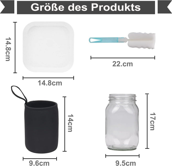 Deefongo 1000 ml Sprossen-Set, 4er Sprouting jar Glas,Keimglas-Set, WeithalsglÀser mit abgeschirmten