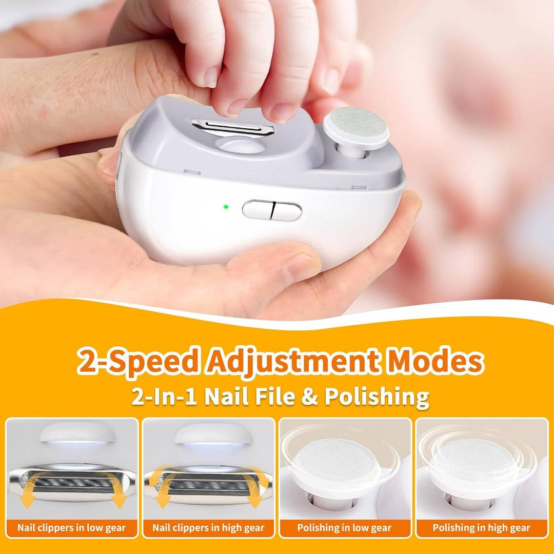 Elektrischer Nagelknipser mit Licht und 2 Geschwindigkeiten, 2-in-1-Design automatischer Baby-Nagels