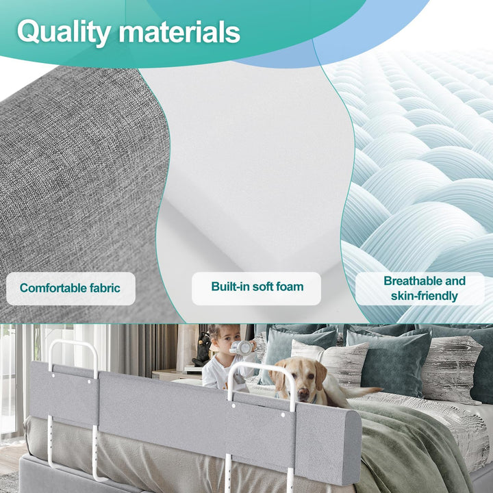 Ansobea 200cm Bettgitter Rausfallschutz Babybettgitter, Kinderbettgitter 5-Loch Höhenverstellbar, Be