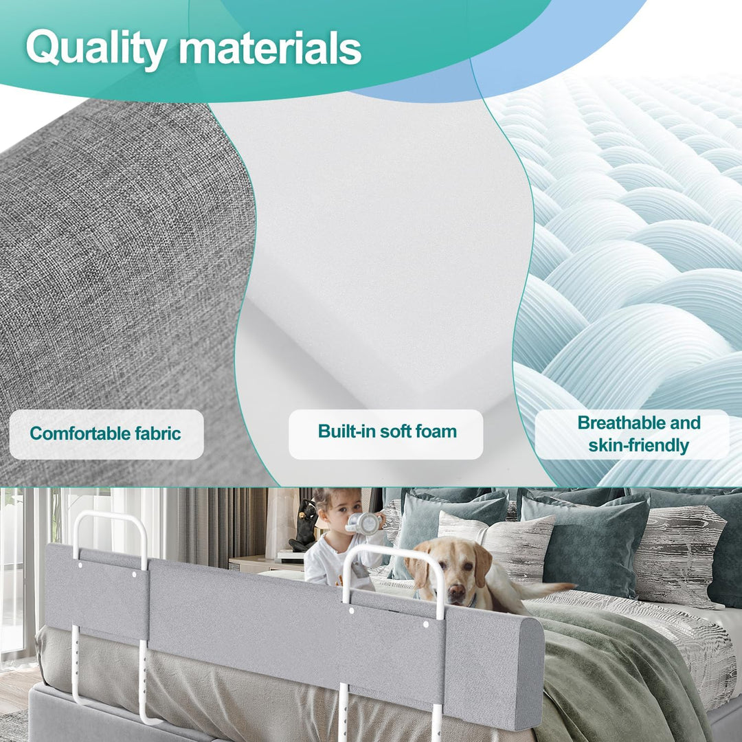 Ansobea 200cm Bettgitter Rausfallschutz Babybettgitter, Kinderbettgitter 5-Loch Höhenverstellbar, Be