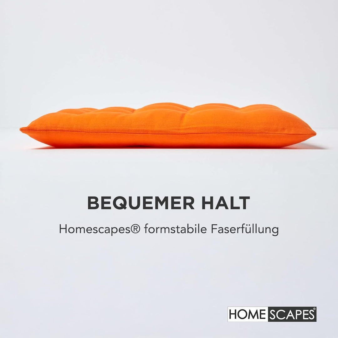 HOMESCAPES 4er Set Stuhlkissen 40 x 40 cm, orange, Sitzkissen mit Bändern und Knopfverschluss, einfa