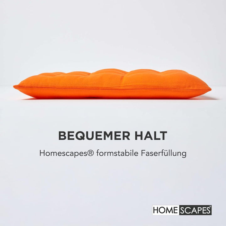 HOMESCAPES 4er Set Stuhlkissen 40 x 40 cm, orange, Sitzkissen mit Bändern und Knopfverschluss, einfa