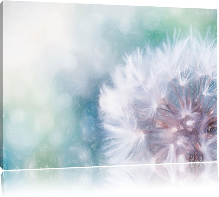 Pixxprint Zauberhafte Pusteblume Bunstift Effekt, Format: 100x70 auf Leinwand, XXL Bilder fertig ger