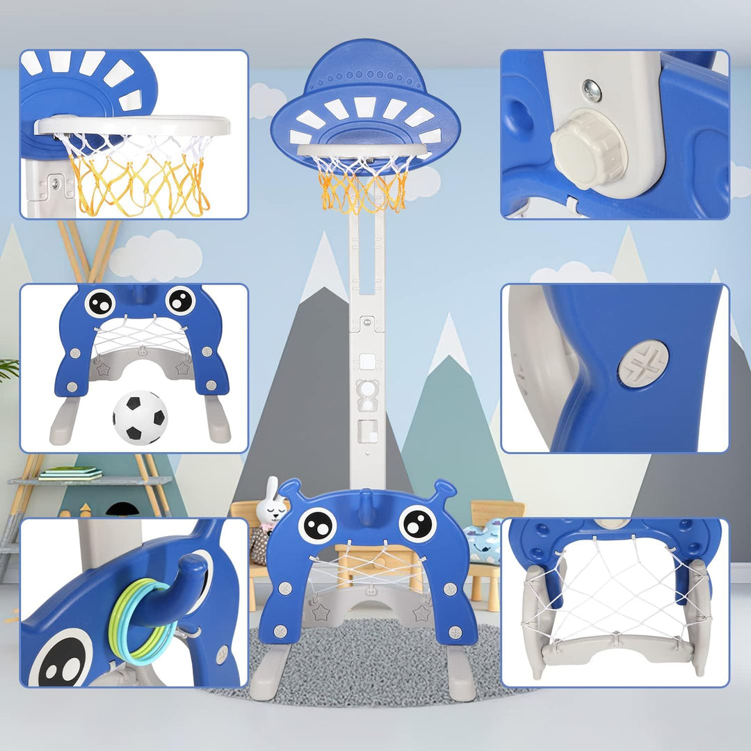 Ansobea Kinder Basketballkorb Set - 4 in 1,Basketballkorb fĂŒr Kinder,höhenverstellbarer,Fussballtor