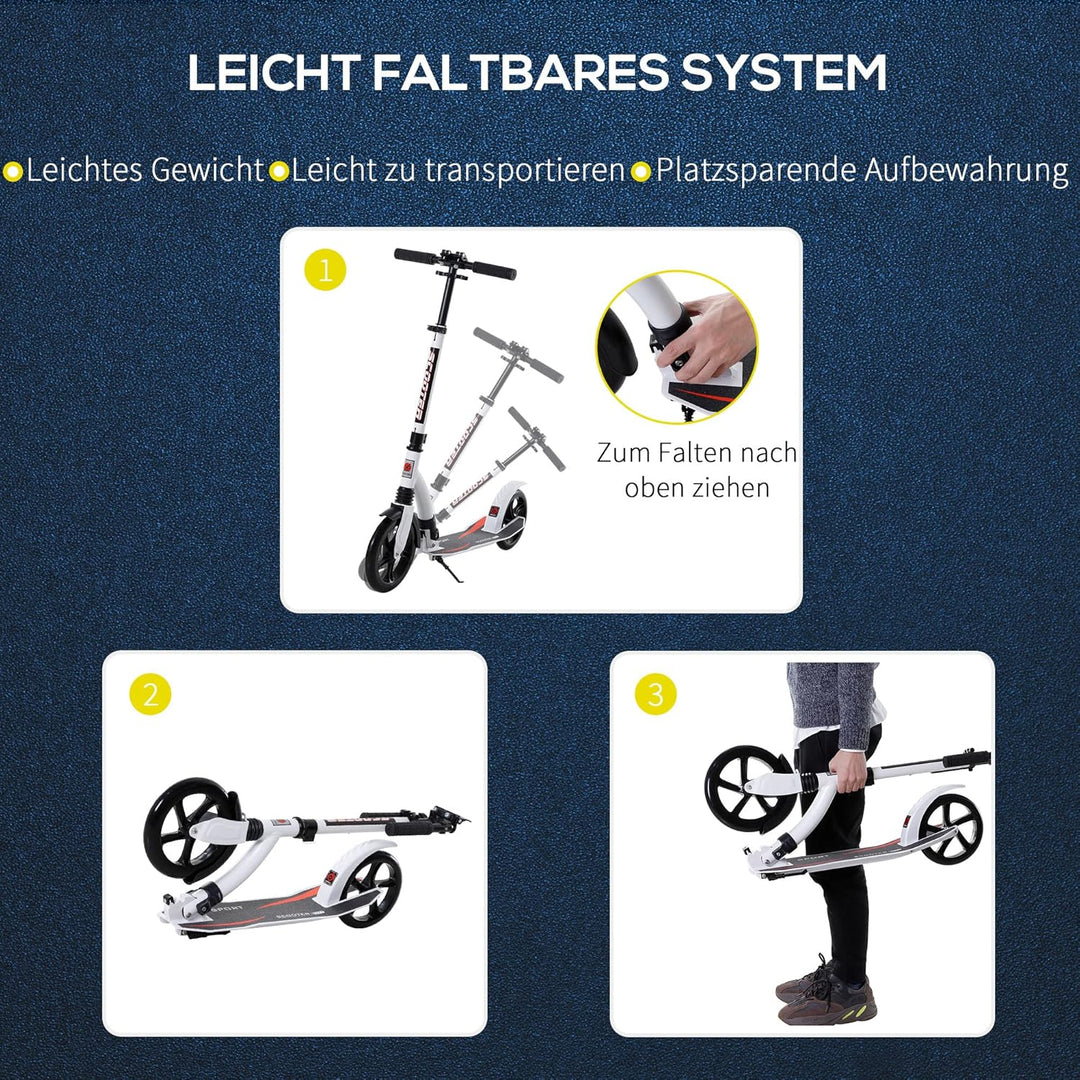 HOMCOM Kinderscooter, Kickscooter mit Stossdämpfung, Tretroller, Klappbar und Höheverstellbar, ab 14