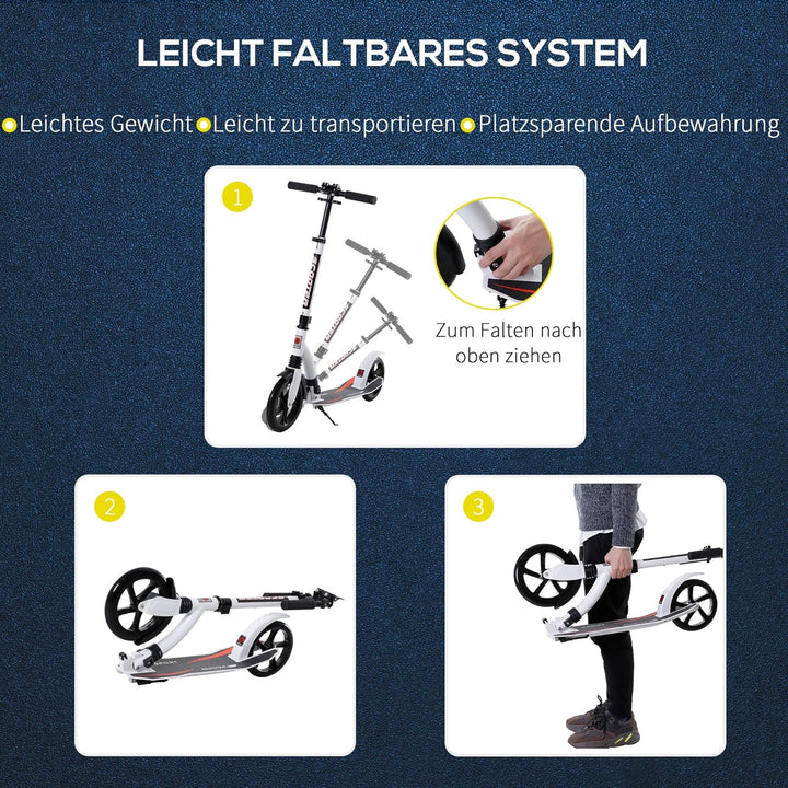 HOMCOM Kinderscooter, Kickscooter mit Stossdämpfung, Tretroller, Klappbar und Höheverstellbar, ab 14