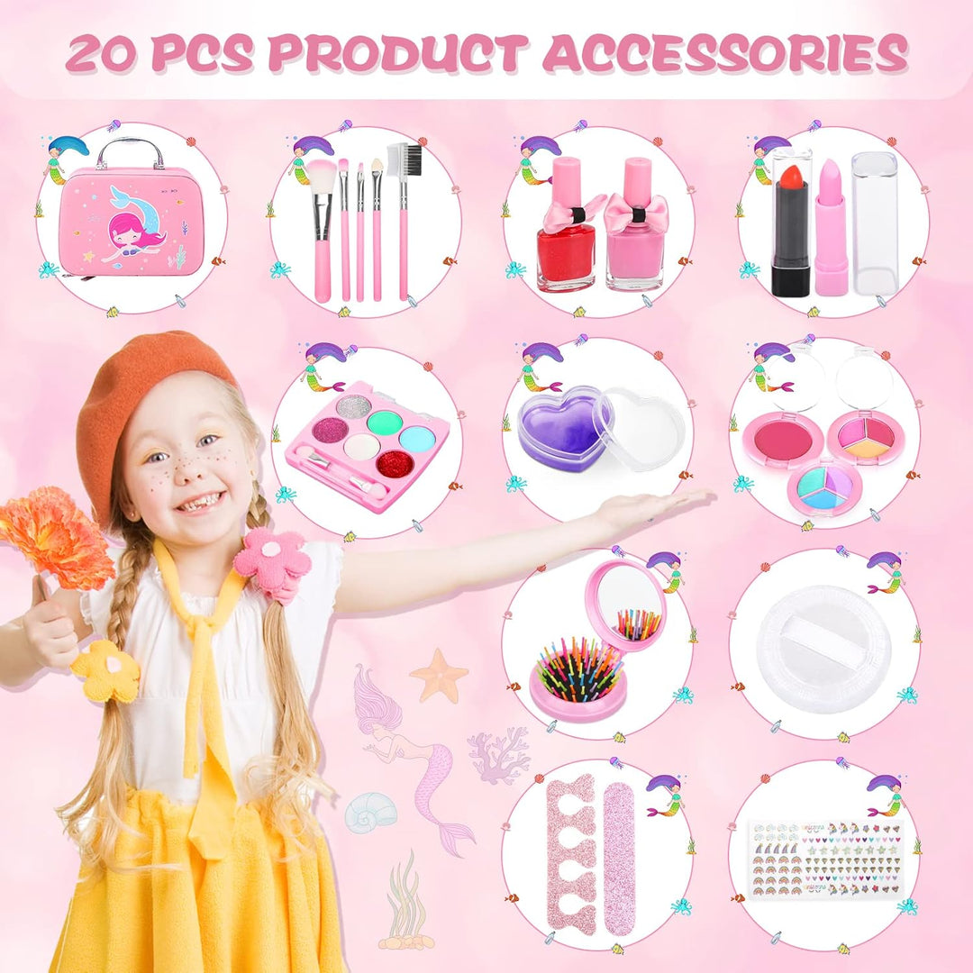 Dreamon Kinderschminke mädchen, Waschbar Make up Spielzeug für Mädchen Kinder Nagellacke mit Koffer