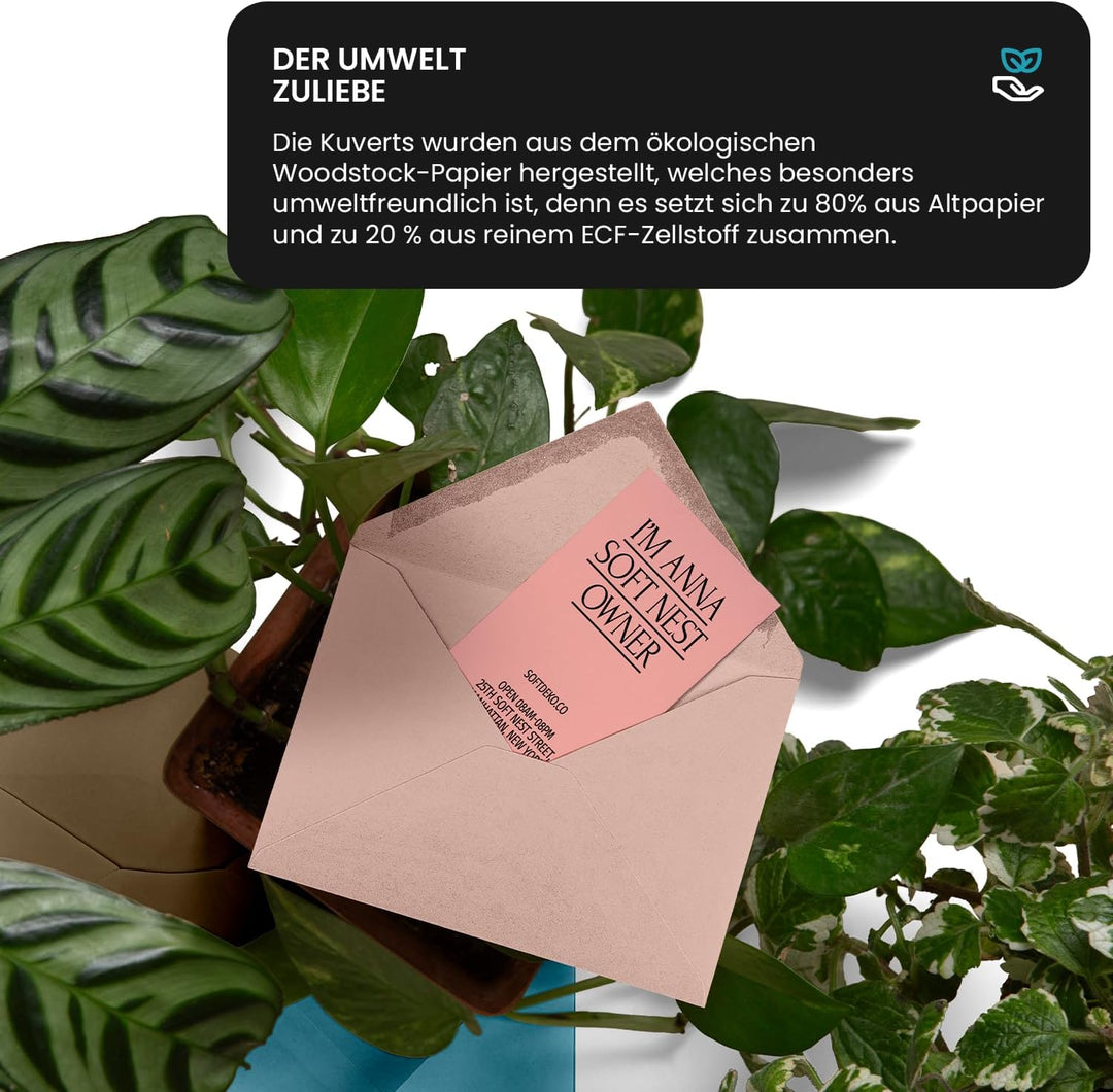 Netuno 100 quadratische Briefumschläge Blass-Rosa 153x 153 mm 110g Woodstock Cipria Recycling Briefh