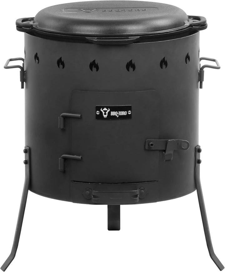 BBQ-Toro Gusseisen Kazan 19 Liter mit Kazan Ofen Ø 40 cm | XXL Gusstopf mit Deckel, Gusseisentopf |