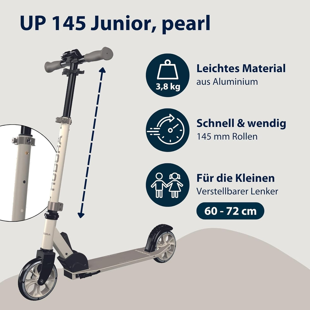 HUDORA Scooter Up 145 Junior - Hochwertiger & sicherer Kinder Roller ab 3 Jahre - Zusammenklappbarer