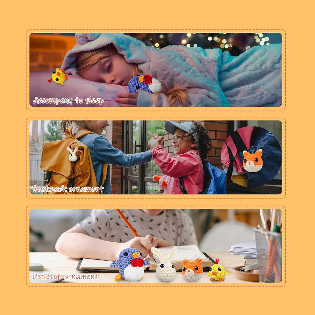 Coopay Häkelset für Anfänger, Komplettes Häkelset mit 4 Verschiedene Tier-Häkelanleitungen (Pinguin/