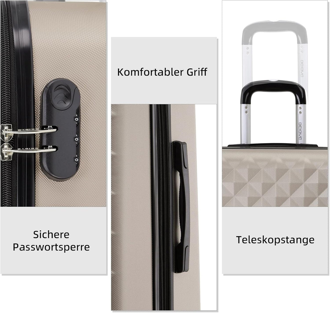 BEIBYE Zwillingsrollen 2066 Hartschale Trolley Koffer Reisekoffer Gepäck M-L-XL-Set (Champagner, XL)
