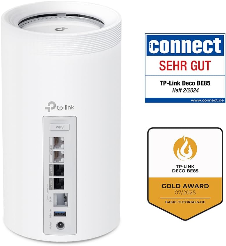 TP-Link Deco BE85 Wi-Fi 7 Mesh WLAN-Set, BE19000 Tri-Band-Router und Repeater (10 Gbit/s Ethernet/Gl