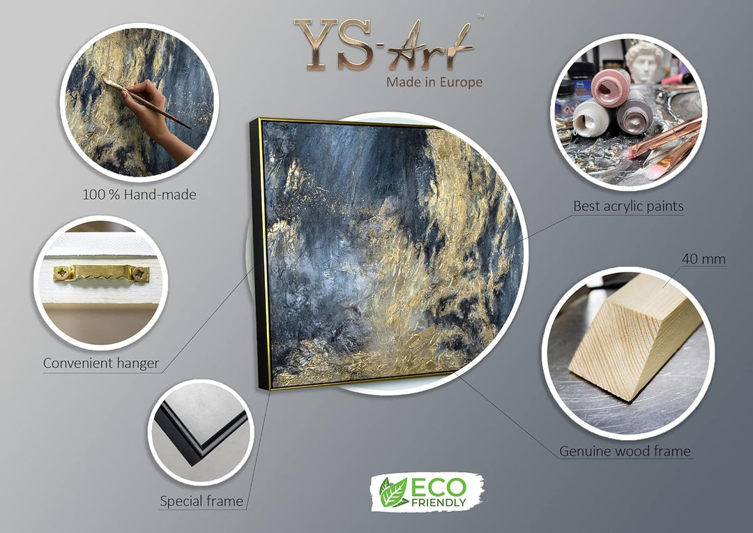 YS-Art XXL Abstrakt Acryl Gemälde auf Leinwand mit Rahmen Spiegelungen II handgemalte Wandbilder Woh