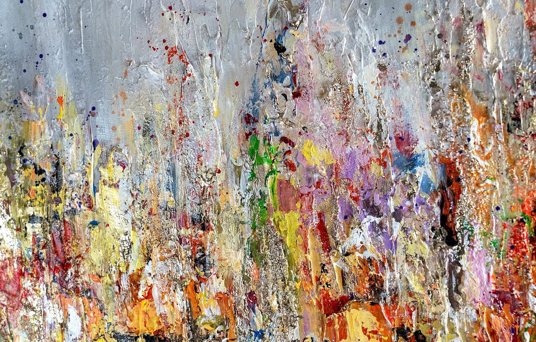 YS-Art XXL Abstrakt Acryl Gemälde auf Leinwand mit Rahmen heller Horizont handgemalte Wandbilder Woh