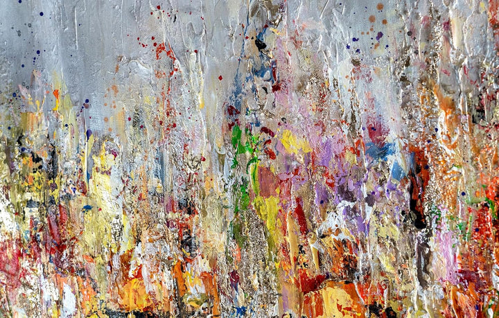 YS-Art XXL Abstrakt Acryl Gemälde auf Leinwand mit Rahmen heller Horizont handgemalte Wandbilder Woh