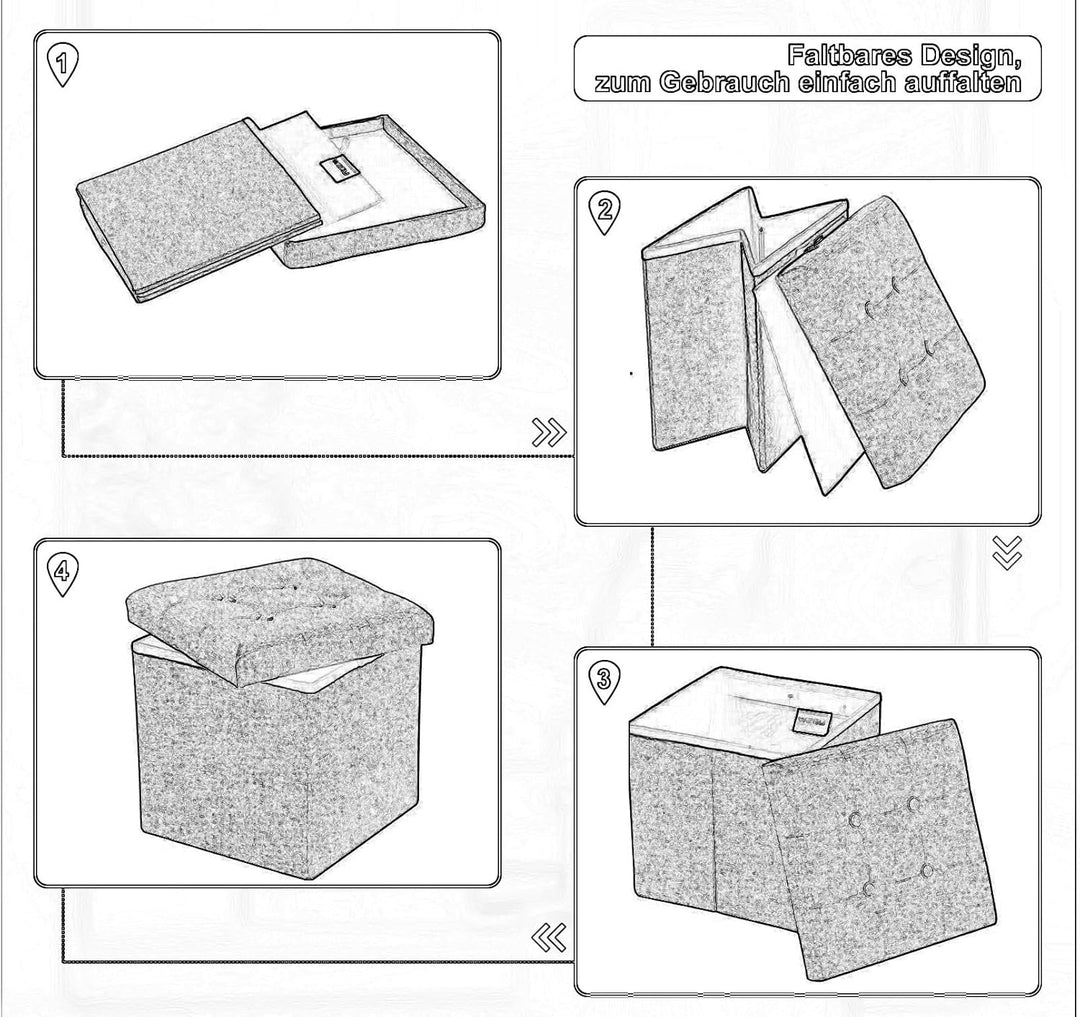 WOLTU 2er Set Sitzhocker mit Stauraum Sitzwürfel Sitzbank Faltbar Truhen Aufbewahrungsbox, Deckel Ab