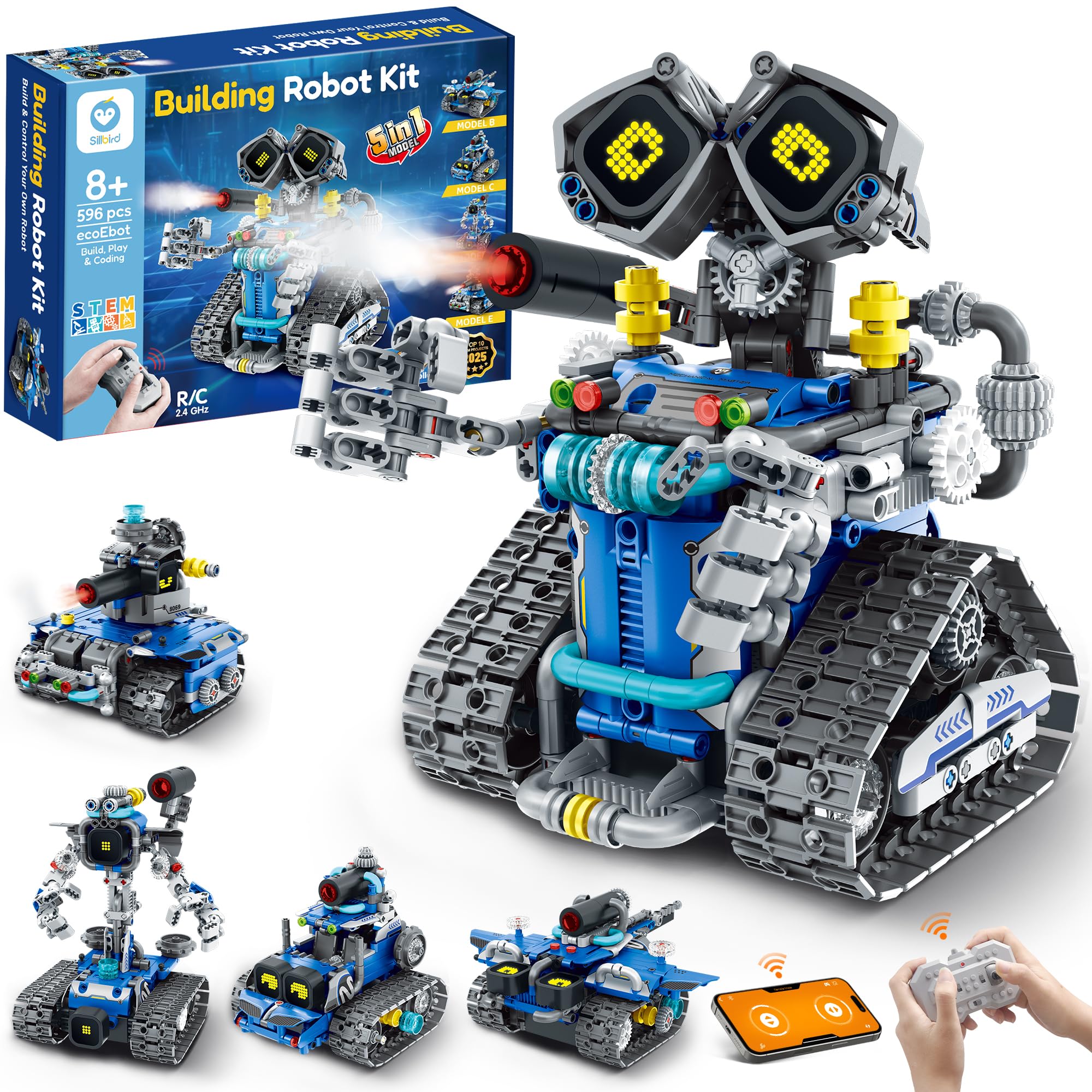 Sillbird Technik Roboter Kinder Bauspielzeug, 5-in-1 RC Technic Progra