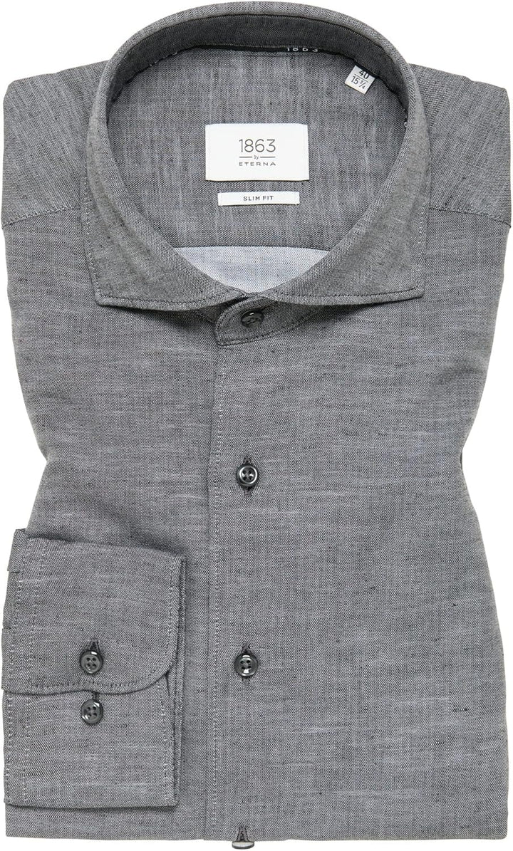 ETERNA Herren Linen Shirt Slim FIT 34 Schwarz, 34 Schwarz