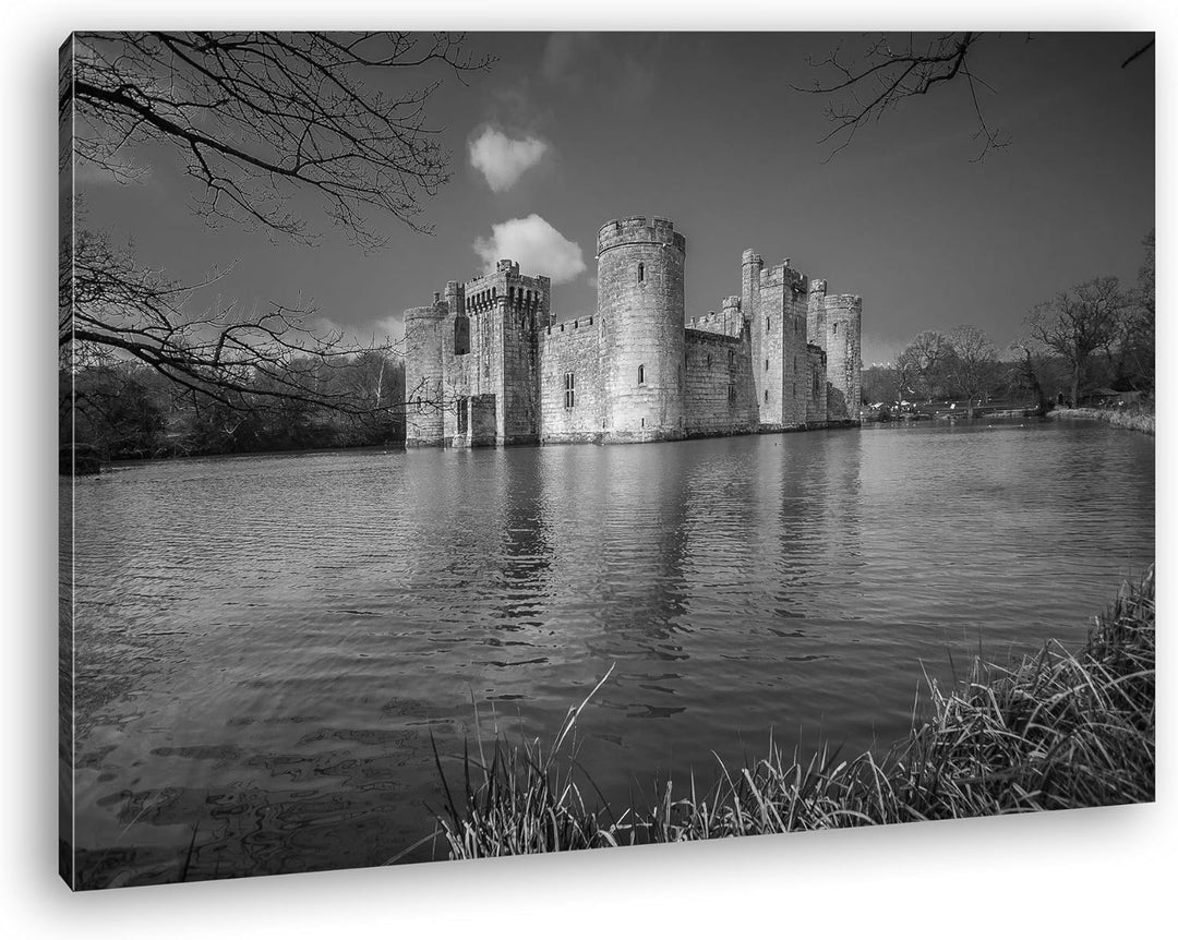 deyoli Verlassene Burg mit Wassergraben Effekt: Schwarz/Weiss Format: 120x80 als Leinwandbild, Motiv