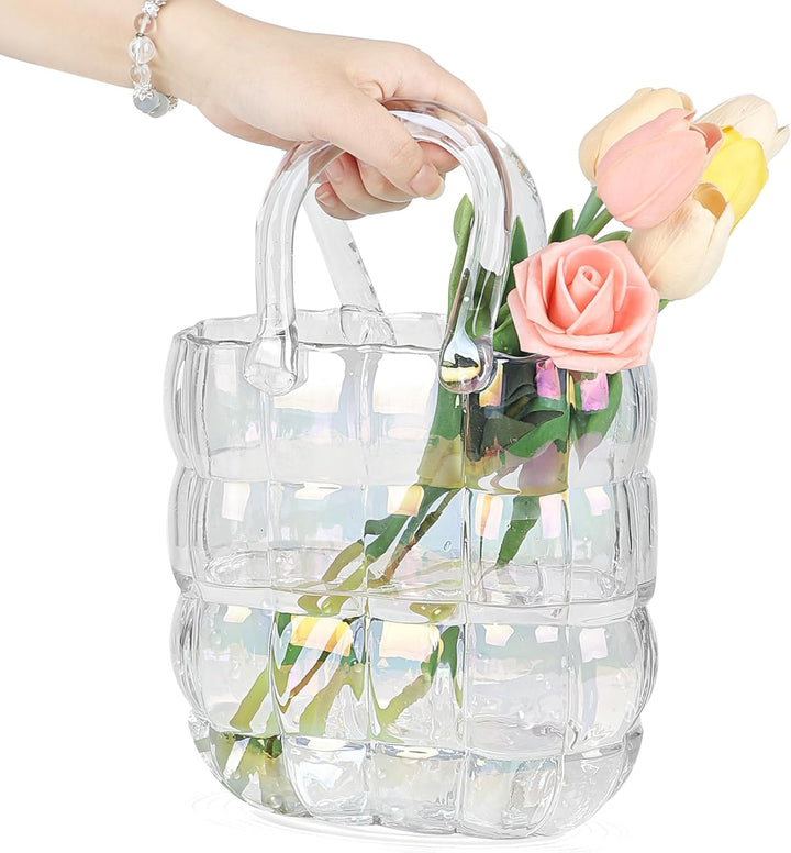 DBREAKS Vase Glas Handtasche, Bunt Blumenvase, Tasche Glasvasen, Handgemachte Vase, Kreative Bubble