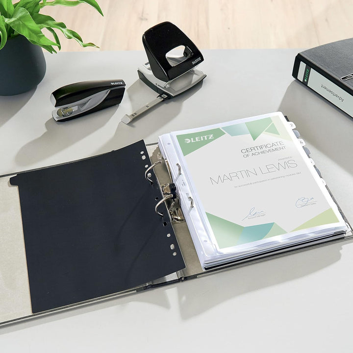 Leitz Qualitäts-Ordner 180° Plastik, 20er Pack, A4, Schwarz, 8,2 cm Rückenbreite, PP-laminierter Ein