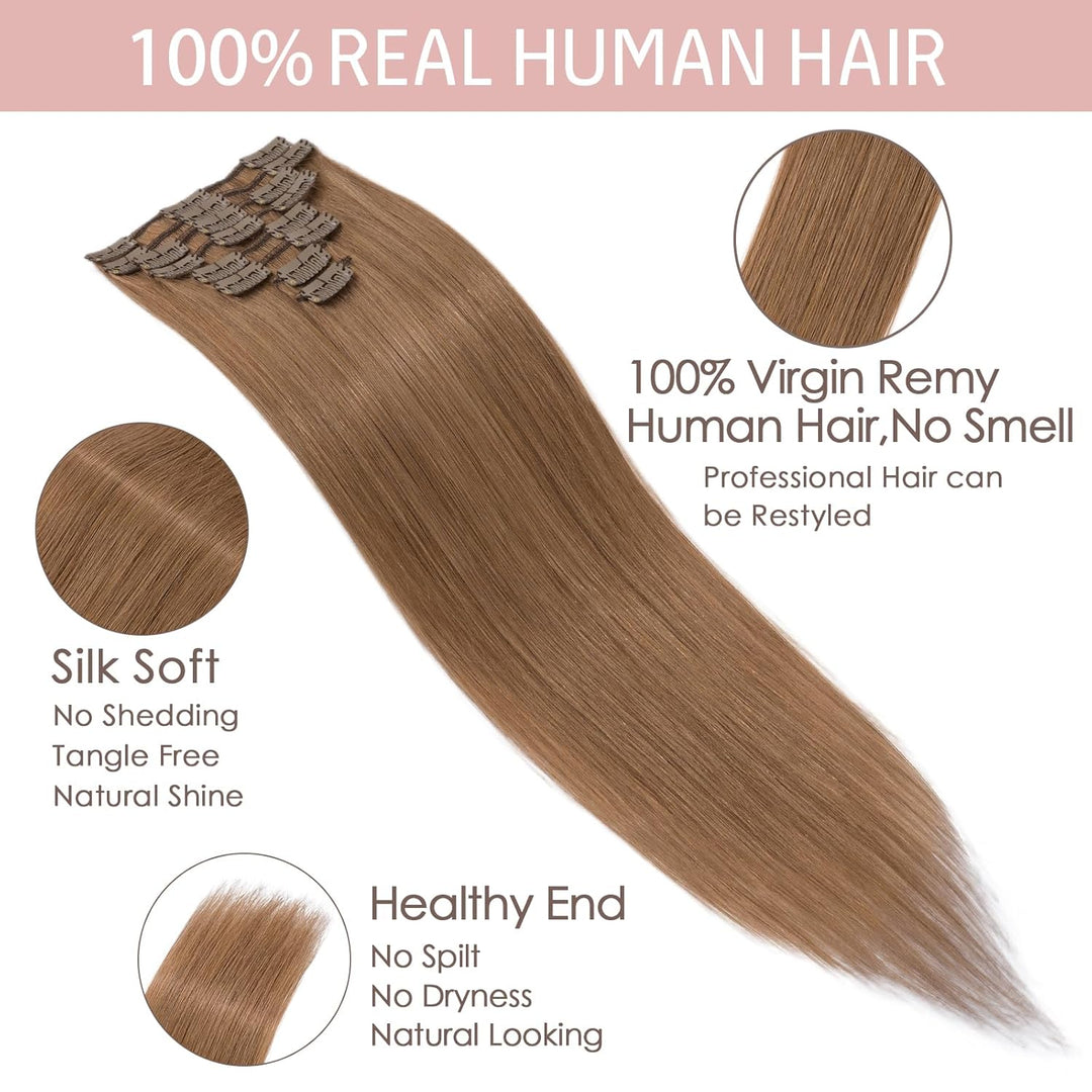 Silk-co Echthaar Clip In Extensions 8 Tressen 18 Clips 55g, Auburn Ingwer Hair Extensions, Remy Echt