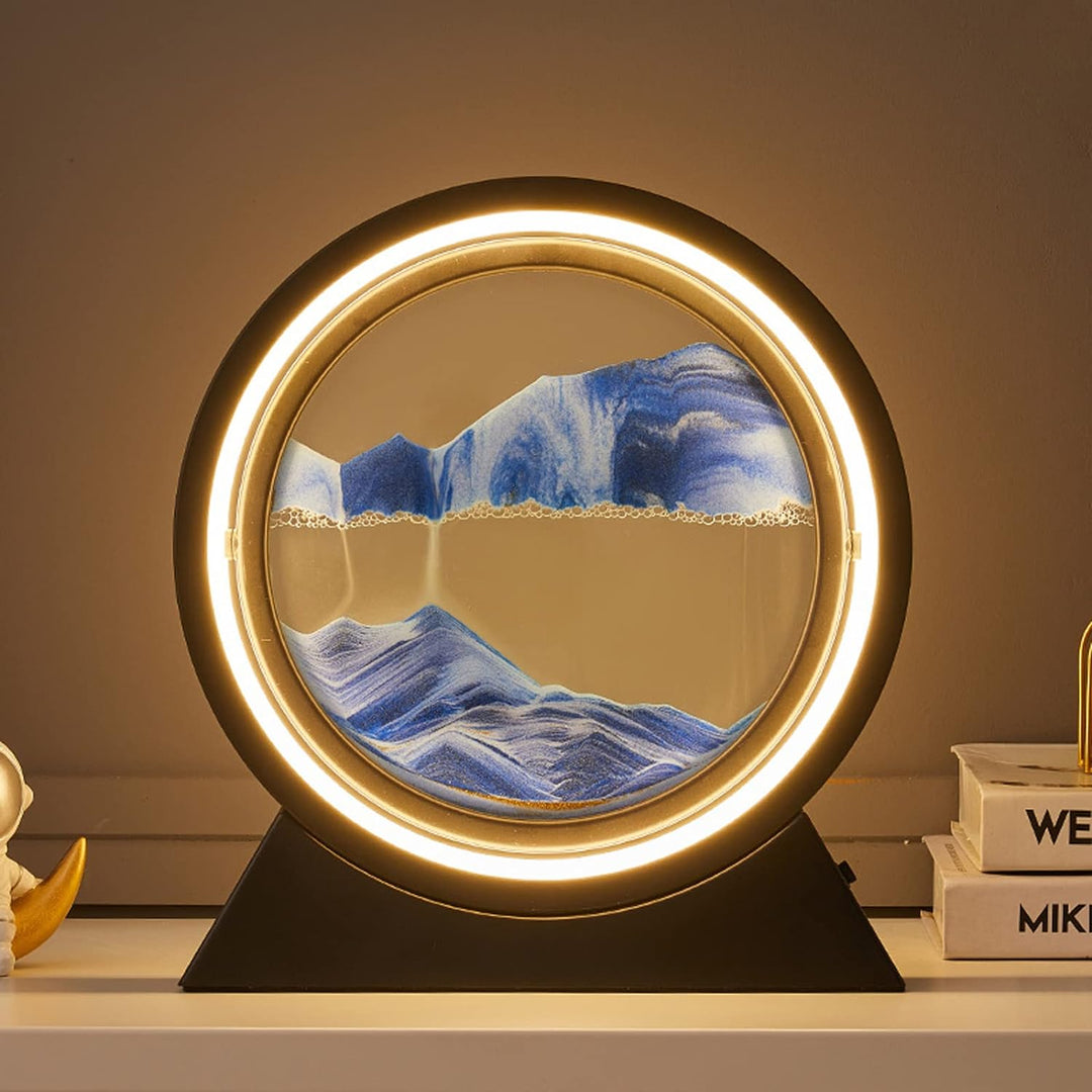 kyaoayo Sandbild Zum Drehen mit LED Nachtlicht,10" Dynamisch 3D Sandbilder zum Drehen,Tiefsee Sandbi