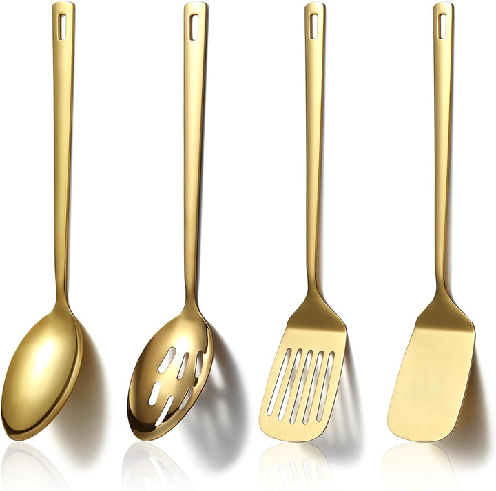HOMQUEN Gold Küchenutensilien Set 4pcs, Titan Gold Beschichtung Edelstahl Kochutensilien Set, Küchen
