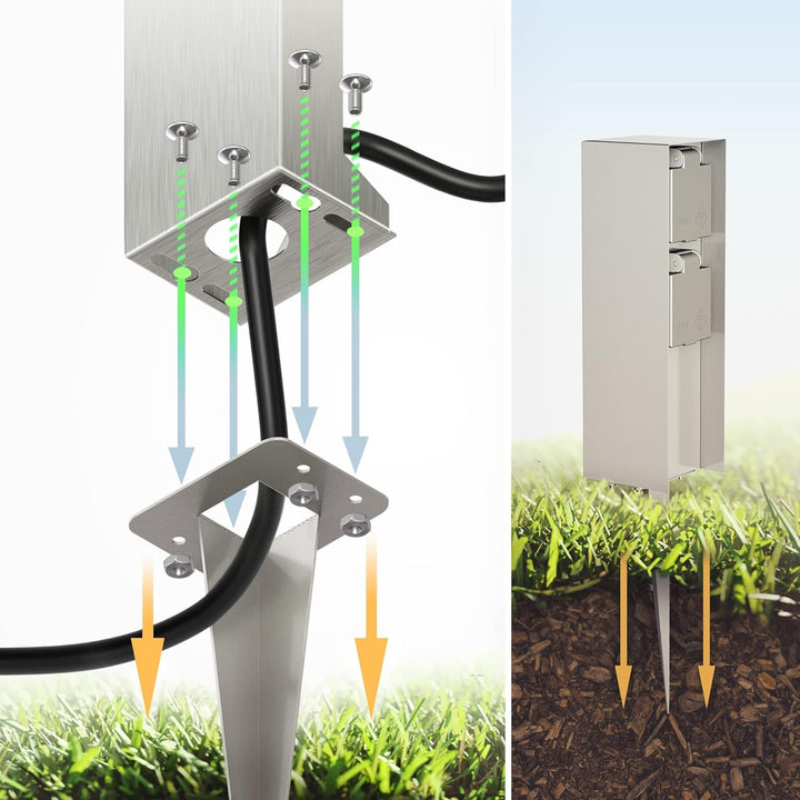 ledscom.de Garten-Steckdosen-Säule POMI mit Erdspiess für aussen, IP44, 2-Fach, Edelstahl, eckig, 23