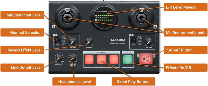 Tascam MiNiSTUDIO Creator US-42B – USB-Audio-Interface für Streaming, Podcasting, Personal Broadcast