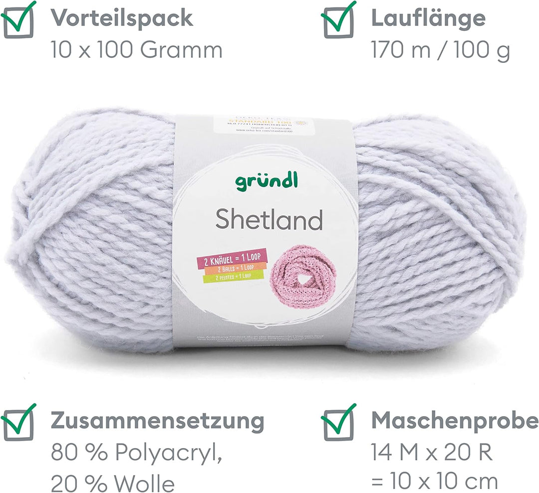 Gründl Shetland Wolle (modisches und weiches Strickgarn aus 80% Polyacryl und 20% Wolle, 100 g / 170