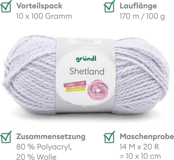 Gründl Shetland Wolle (modisches und weiches Strickgarn aus 80% Polyacryl und 20% Wolle, 100 g / 170