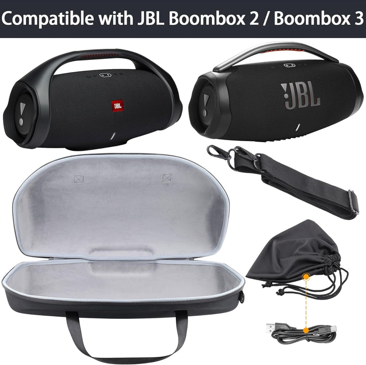 co2CREA Hart Tragetasche mit Mini Zubehörtasche und Schultergurt Für JBL Boombox 3 /Boombox 3 WiFi/B