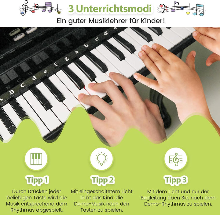 COSTWAY Kinder Keyboard mit 37 Tasten & Hocker, elektronische Klaviertastatur tragbar mit Mikrofon,