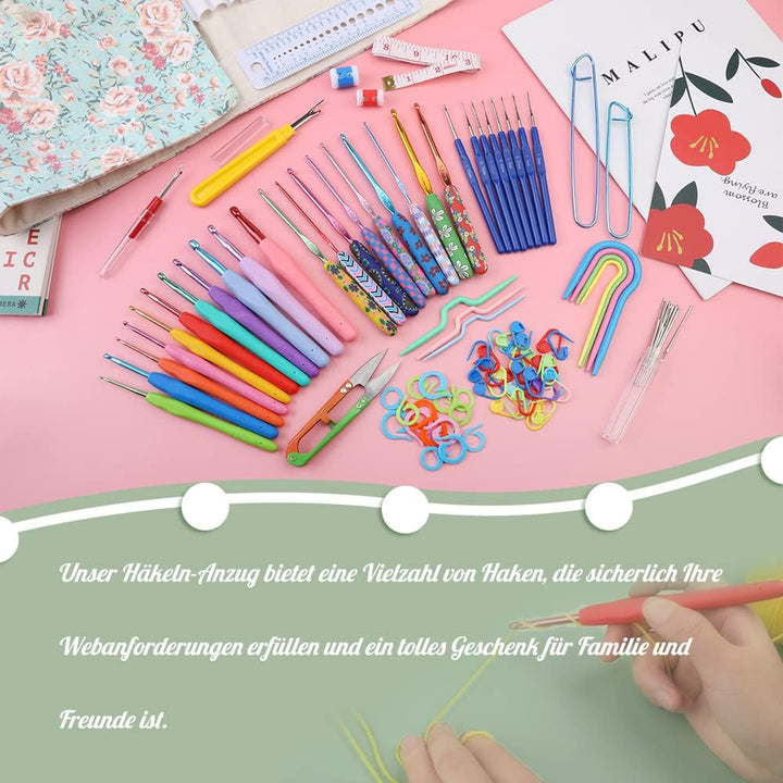 106 Stücke Häkelnadeln Set mit Aufbewahrungstasche, Weiche Griff Crochet Hooks Set, Ton Häkelnadeln,