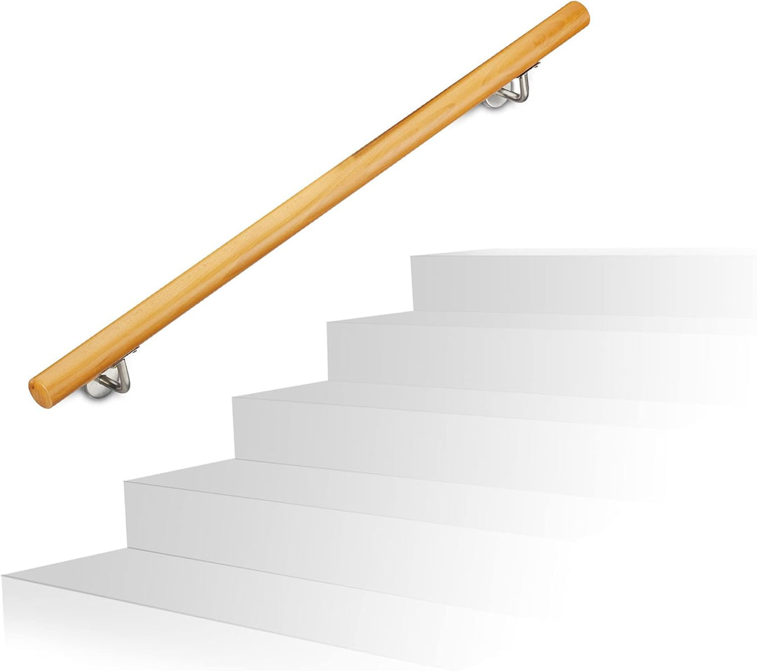 Relaxdays Handlauf Holz, Buche, 1000 mm/100 cm/1 m, Wandhalterung, mit Dübeln, rustikal 42 mm Durchm