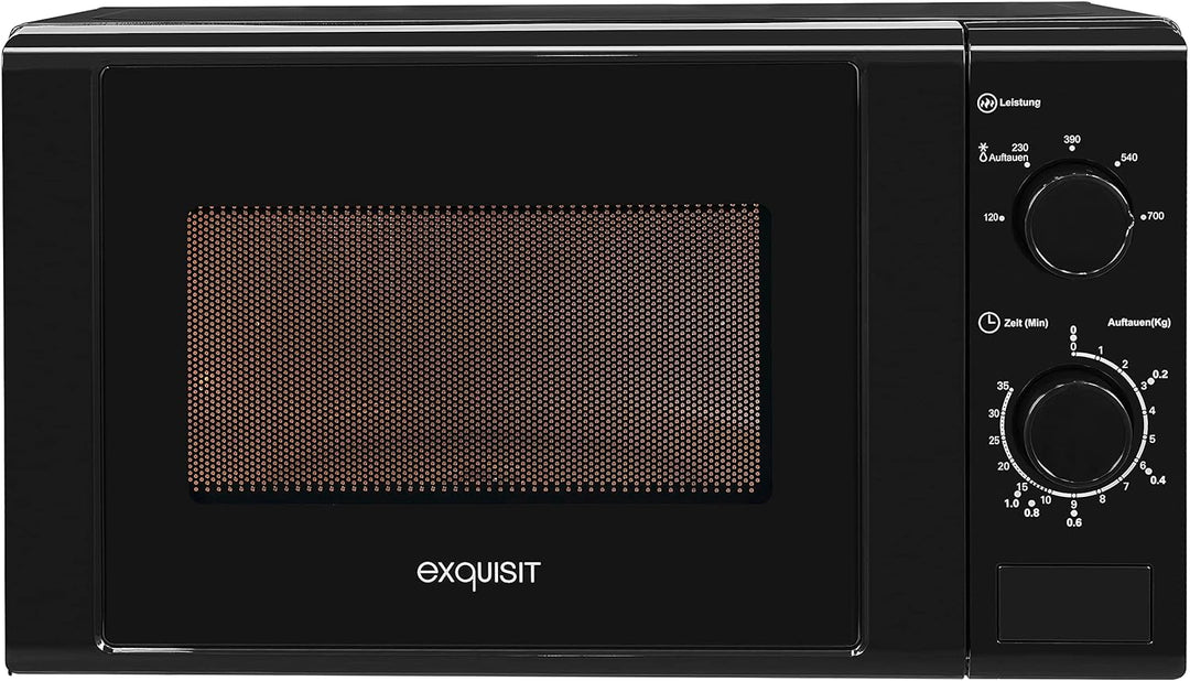 Exquisit® Mikrowelle 700 W, 20 Liter, schwarz, Drehteller 25 cm, modernes Design, lackierte Innenaus